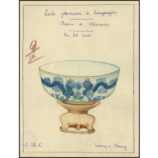 Cochinchine/Dessin de mémoire : un bol indigène décoré.