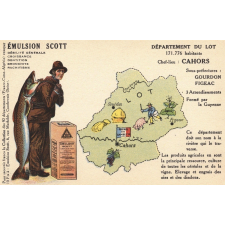 Émulsion Scott - Débilité générale, croissance, dentition, bronchite, rachitisme - Département du Lot - 171.776 habitants - Chef-Lieu : Cahors - Sous-préfectures : Gourdon, Figeac.