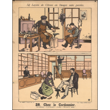 Tableaux muraux. 34 Leçons de Choses en Images sans paroles. 27- La Blanchisseuse. 28- Chez le Cordonnier.