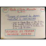 Pourquoi et comment les jeunes combattent le capitalisme - Exposé de Charles Berg - Vendredi 21 février Mutualité.