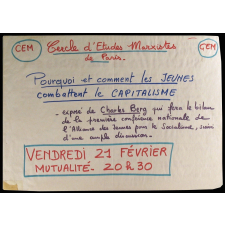 Pourquoi et comment les jeunes combattent le capitalisme - Exposé de Charles Berg - Vendredi 21 février Mutualité.