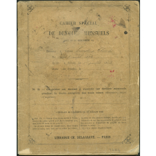 Cahier spécial de devoirs mensuels d'Ernestine Thomé, élève à l'école de filles du Mériot (Aube). 