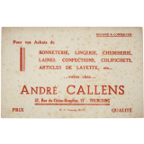 Buvard publicitaire. André Callens.