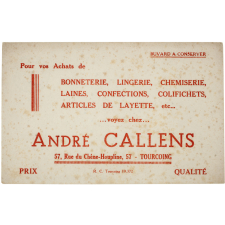 Buvard publicitaire. André Callens.