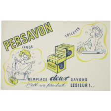 Buvard publicitaire. Persavon remplace deux savons.