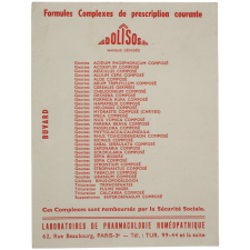 Buvard publicitaire. Dolisos. Formules complexes de prescription courante.