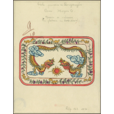 Cochinchine/Dessin de mémoire : un plateau en bois décoré.