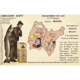Émulsion Scott - Débilité générale, croissance, dentition, bronchite, rachitisme - Département de l'Ain - 317.195 habitants - Chef-lieu : Bourg - Sous-préfectures : Nantua, Belley.