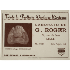 Buvard publicitaire. Toute la prothèse dentaire moderne. Laboratoire G. Roger.