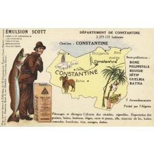 Émulsion Scott - Débilité générale, croissance, dentition, bronchite, rachitisme - Département de Constantine - 2.275.125 habitants - Chef-Lieu : Constantine - Sous-préfectures : Bône, Philippeville, Bougie, Sétif, Guelma, Batna.