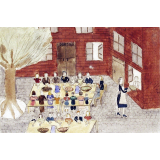 Le Repas dans la cour du centre d'hébergement de Vierzon (Cher). Juin 1940