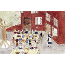 Le Repas dans la cour du centre d'hébergement de Vierzon (Cher). Juin 1940
