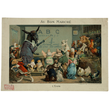 Image réclame à collectionner. Au Bon Marché. L'Ecole.