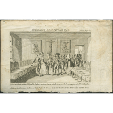 Evènement du 10 février 1790. Le Roi et la Reine visitans l'Hôpital des Enfans trouvés après avoir entendu la messe à N.D. accompagnés de Mgr. le Dauphin.