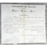 Université de France - Diplôme de Bachelier ès Lettres. Au nom du Roi.