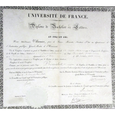 Université de France - Diplôme de Bachelier ès Lettres. Au nom du Roi.