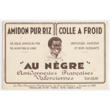 Buvard publicitaire. Amidon pur riz - Colle à froid Au Nègre.