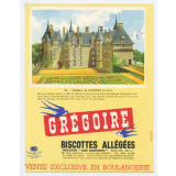 Buvard publicitaire. Biscottes allégées Grégoire. Château de Langeais (Indre-et-Loire).
