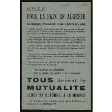 Pour la paix en Algérie. Tract du l'UNEF.