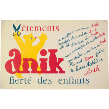Buvard publicitaire. Vêtements Anik, fierté des enfants.