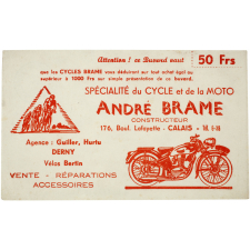 Buvard publicitaire. André Brame. Spécialité du cycle et de la moto.