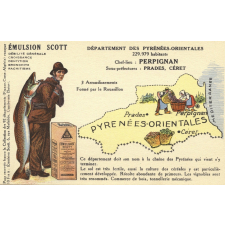 Émulsion Scott - Débilité générale, croissance, dentition, bronchite, rachitisme - Département des Pyrénées-Orientales - 229.979 habitants - Chef-Lieu : Perpignan - Sous-préfectures : Prades, Céret.