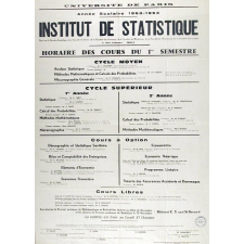 Université de Paris - Année scolaire 1963-1964. Institut de Statistique. Horaires des cours du 1er semestre.
