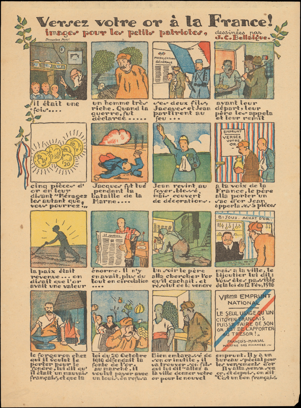 Versez votre or à la France ! Images pour les petits patriotes. VIe emprunt national.