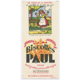 Buvard publicitaire. Biscottes Paul. La laitière et le pot au lait.