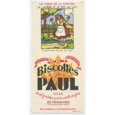 Buvard publicitaire. Biscottes Paul. La laitière et le pot au lait.