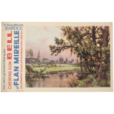 Buvard publicitaire. Chewing Gum Bell et Flan Mireille. Buvard N° 47. Paysage avec rivière.