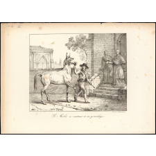 Fable de La Fontaine. . Le Mulet se vantant de sa généalogie.
Illustration.