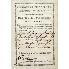 Ex-praemio . Pensionnat de Tournon. Département de l'Ardèche.