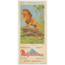Buvard publicitaire. Biscottes Magdeleine. Le lion.