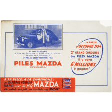 Buvard publicitaire. Grand concours 1953 des Piles Mazda. 