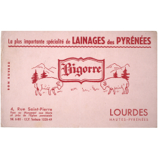 Buvard publicitaire. Bigorre. Lainages des Pyrénées.