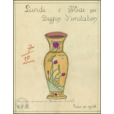 Cochinchine/Dessin d'imitation : décoration d'un vase à fleurs sur l'autel.