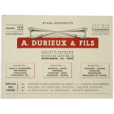 Buvard publicitaire. Établissements A. Durieux & Fils.