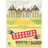 Buvard publicitaire. Biscottes allégées Grégoire. Château de Cheverny.