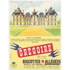 Buvard publicitaire. Biscottes allégées Grégoire. Château de Cheverny.
