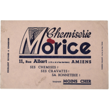 Buvard publicitaire. Chemiserie Morice - Amiens.