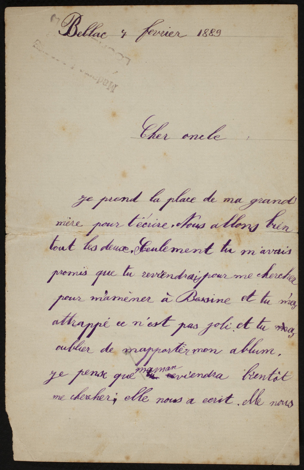 Lettre à son oncle. 