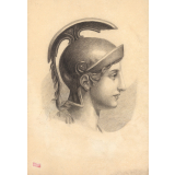 Tête de profil portant casque romain. 