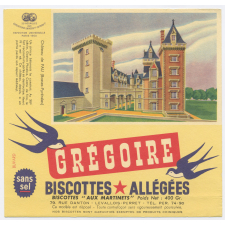 Buvard publicitaire. Biscottes allégées Grégoire. Château d'Anet (Eure-et-Loir).