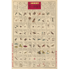 Planche japonaise de zoologie : crustacés, insectes et vers. 