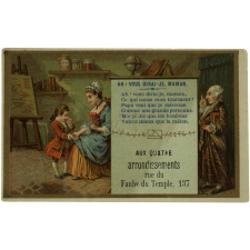 Carte réclame. Aux Quatre Arrondissements. Ah ! vous dirai-je Maman.
