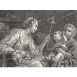 Une Dame qui amuse l'enfant d'une savoyarde avec un moulin à vent. 