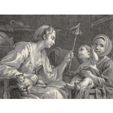 Une Dame qui amuse l'enfant d'une savoyarde avec un moulin à vent. 
