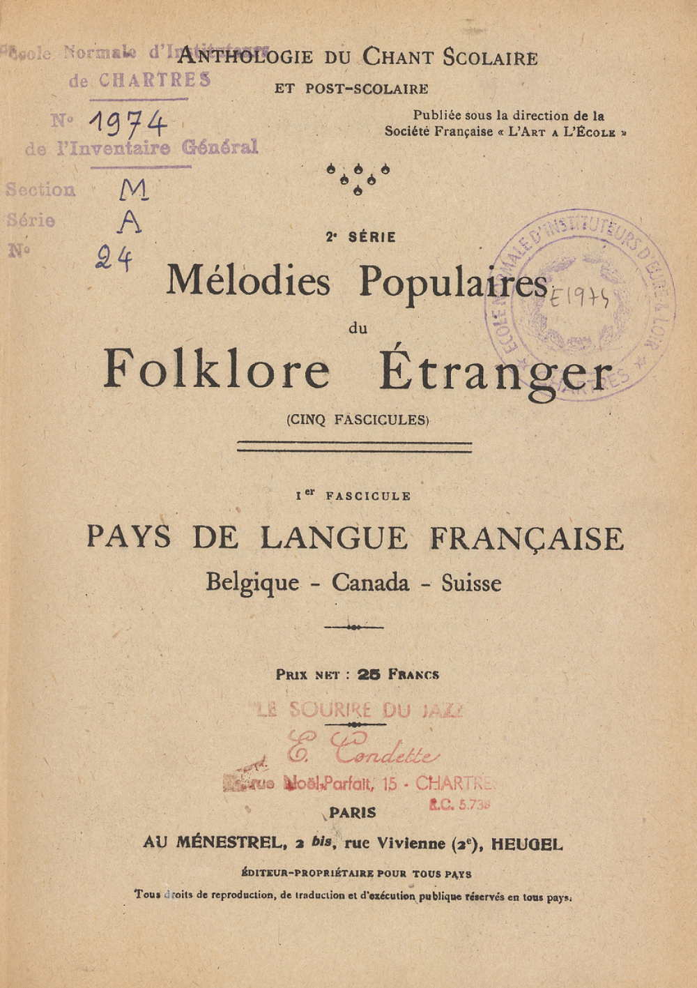 2e série. Mélodies populaires du folklore étranger (cinq fascicules). 