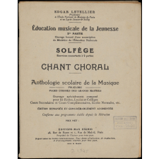 Education musicale de la jeunesse 2e partie. Solfège, exercices concertants à 2 parties. Chant choral. Anthologie scolaire de la musique. Folklore. Pages choisies des grands maîtres.